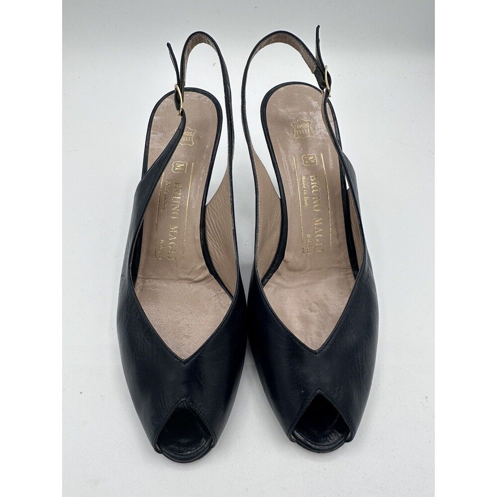 VTG Stylish Bruno Magli Black Leather Sling Back Heels size 6.5 B Italy